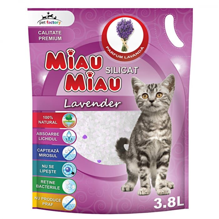 Asternut Silicat Miau Miau Lavanda 3.8L pentru Pisici