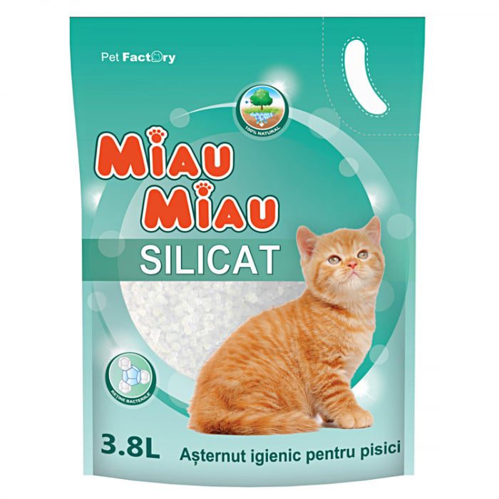 Asternut igienic pisici Miau Miau Silicat Natural 3.8L - Absorbanta superioara