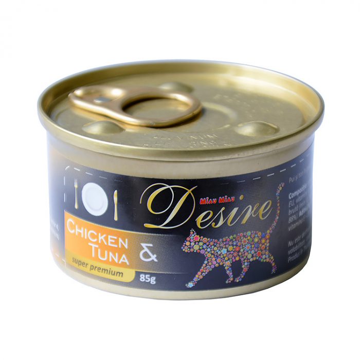 Conserva Desire Hrana Umeda pentru Pisici Adulti - Pui si Ton in Gelatina 85g