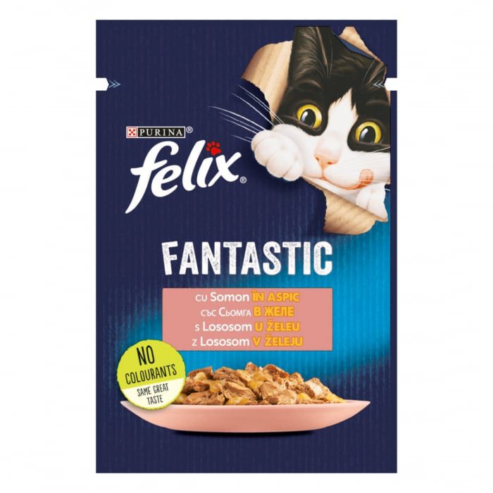 Felix Fantastic Hrana Umeda Pentru Pisici Somon in Aspic 85g 4% Somon