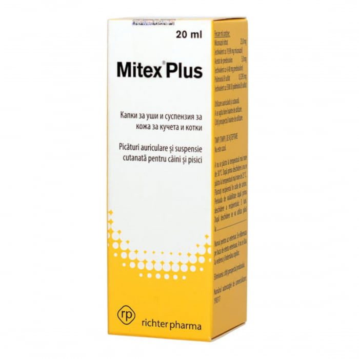 Mitex Plus picaturi auriculare pentru caini si pisici 20 ml cu miconazol si prednisolon