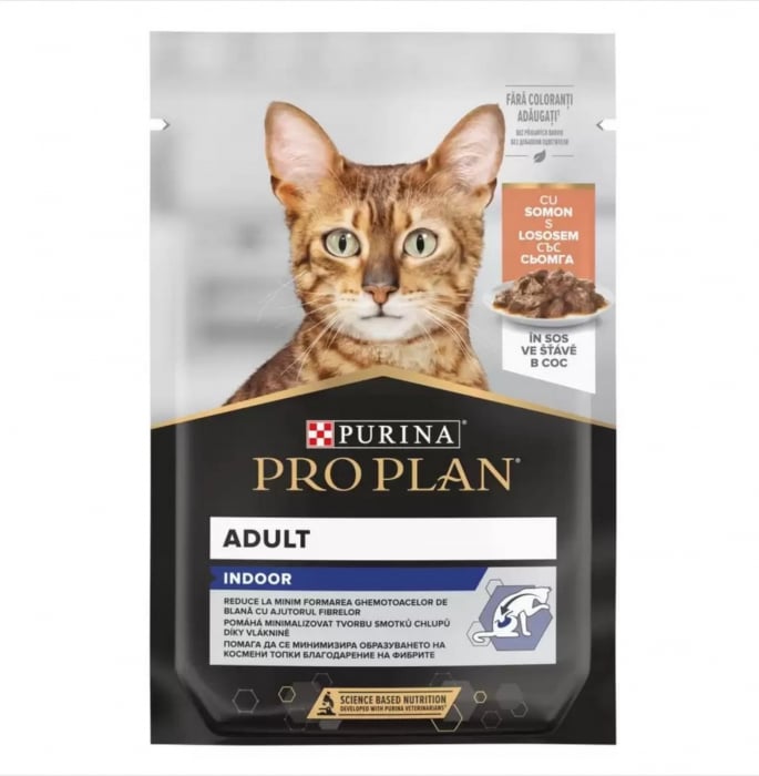 Pro Plan Adult Pisici Indoor cu Somon in Sos 85g Digestie Usoara