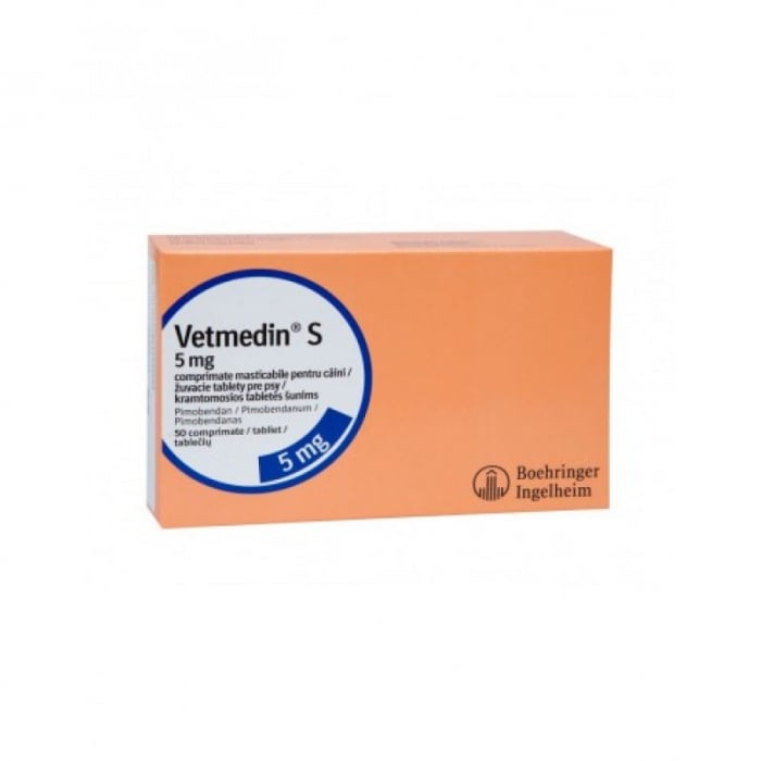 Vetmedin 5 mg 50 tablete masticabile pentru caini cu insuficienta cardiaca